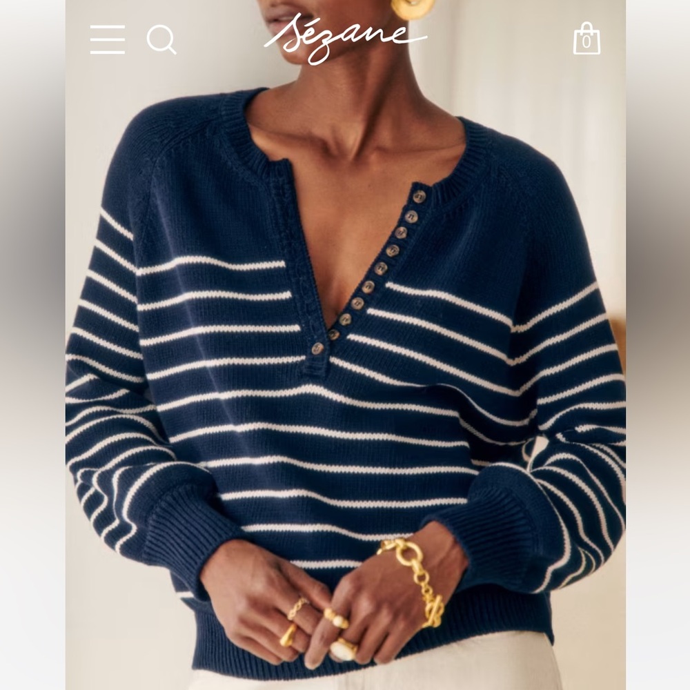 Sezane VGUC Leontine Jumper - Navy/Ecru